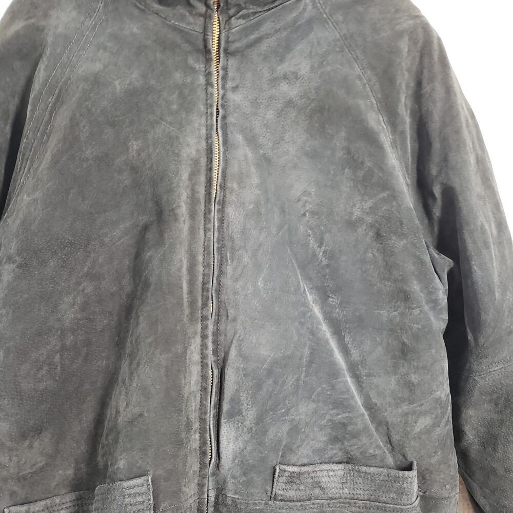 Vintage 90s Suede Faux Fur Jacket Womens Medium Black Reversible Leather Winter - Picture 11 of 16